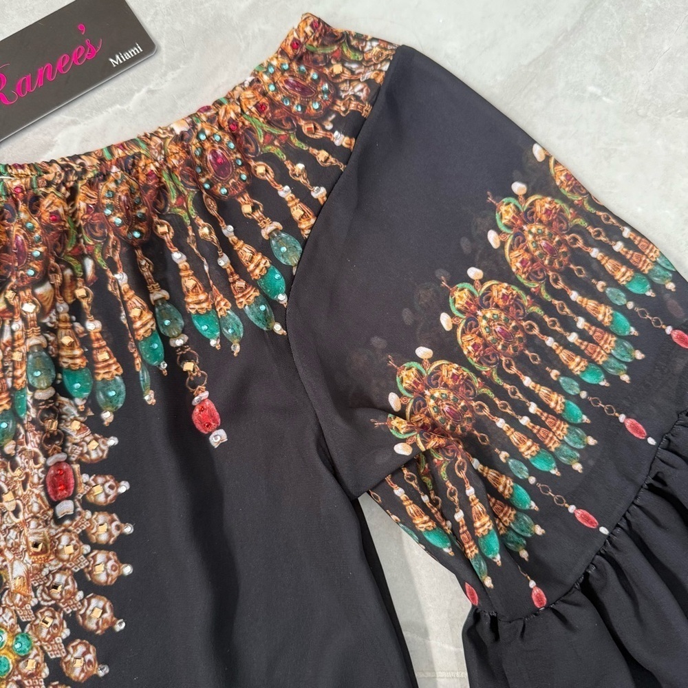 Women’s Ranee’s Miami Beaded Flare Sleeve Sheer Off The Shoulder Top Medium - Picture 5 of 16